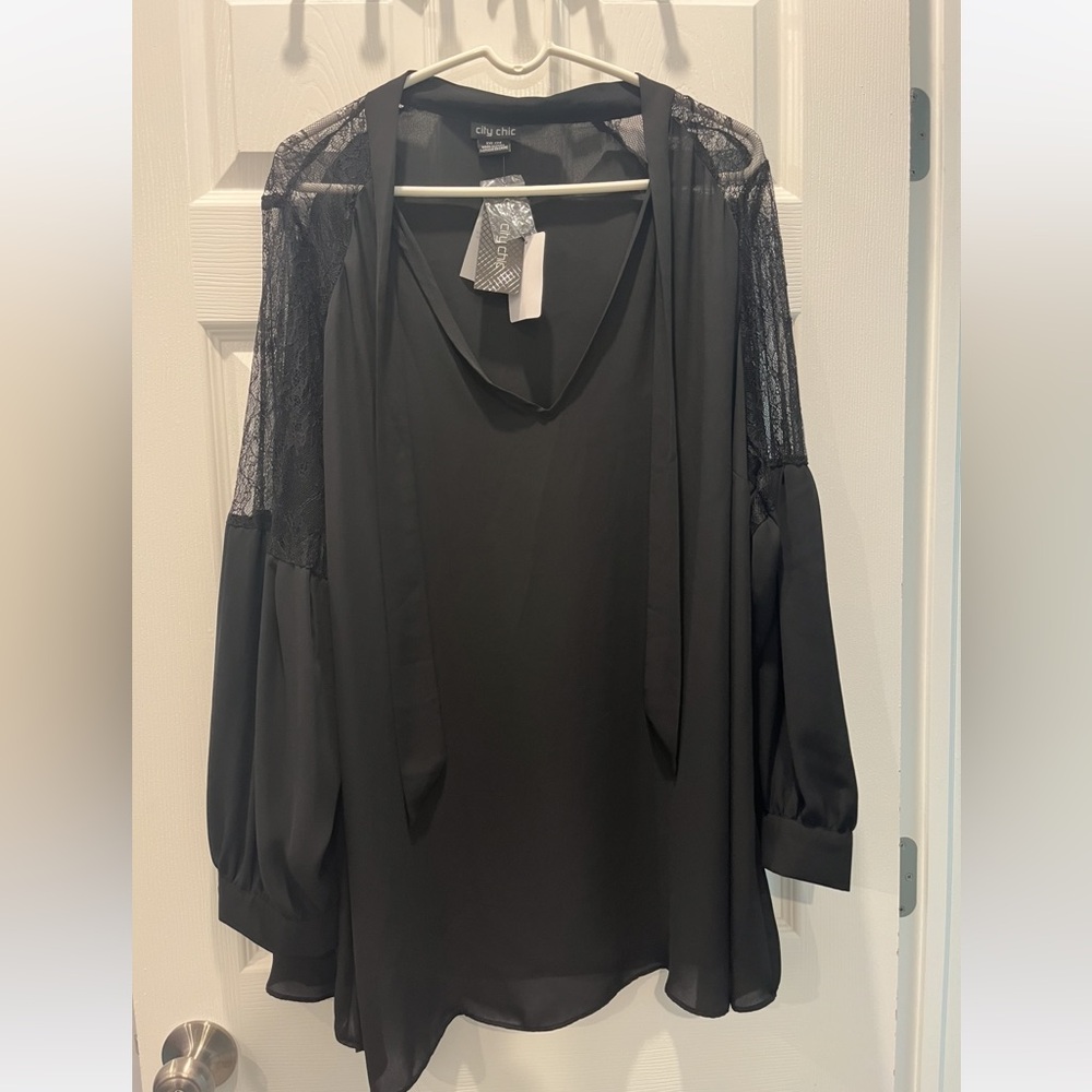 City Chic Black Lace Shoulder Blouse